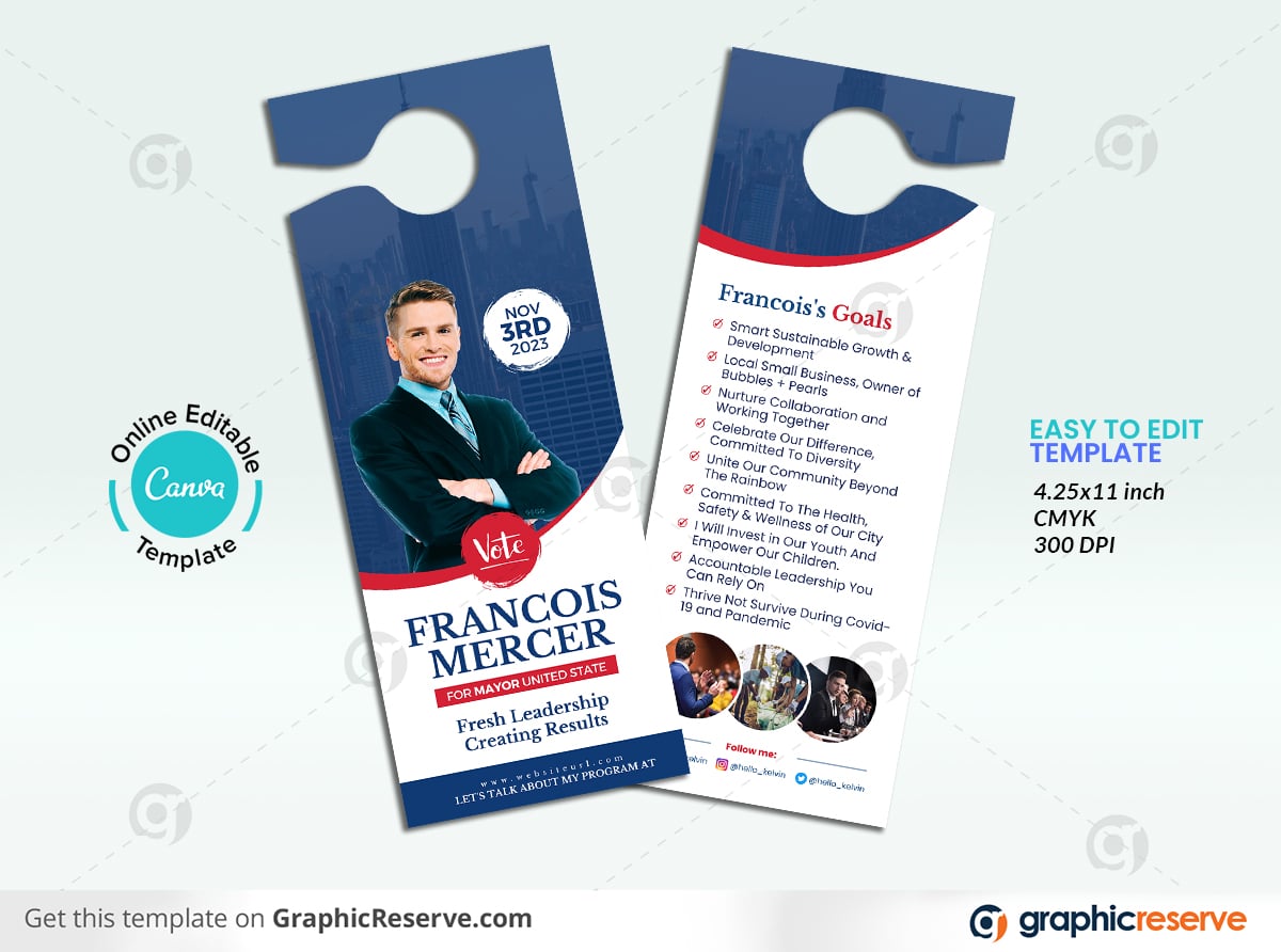 Political Candidate Door Hanger Design (Canva template)