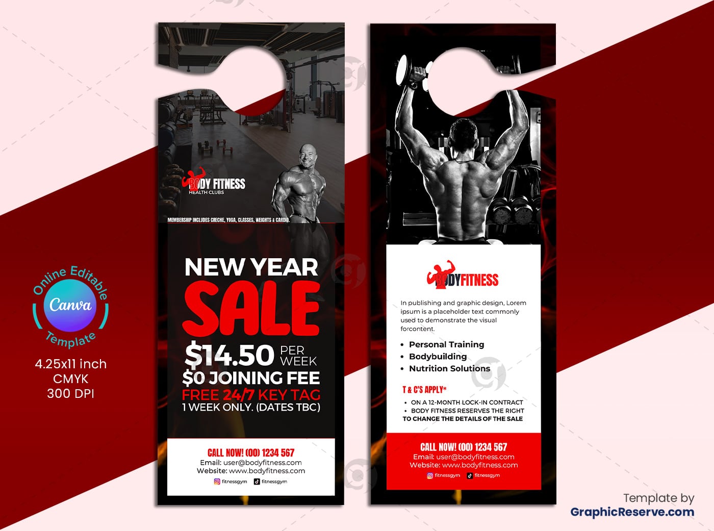 Bodybuilding Gym Door Hanger (Canva Template)