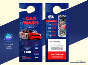 Editable Car Wash Pricing Door Hanger Template - Canva Ready Design
