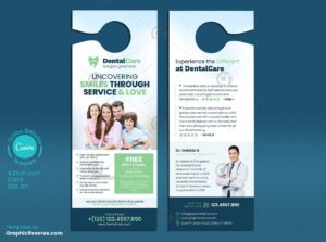 Dental Service Offer Door Hanger Design Canva template