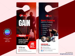 Editable Gym Fitness Door Hanger Canva Template for Marketing