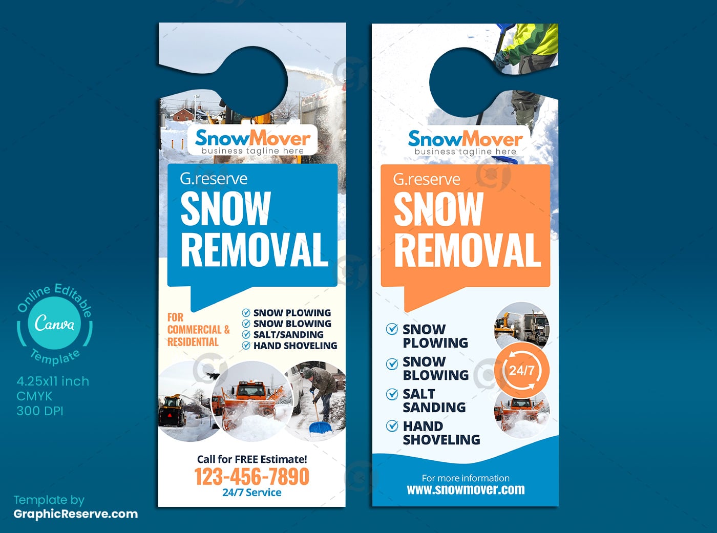 Snow Removal Door Hanger Design Canva template