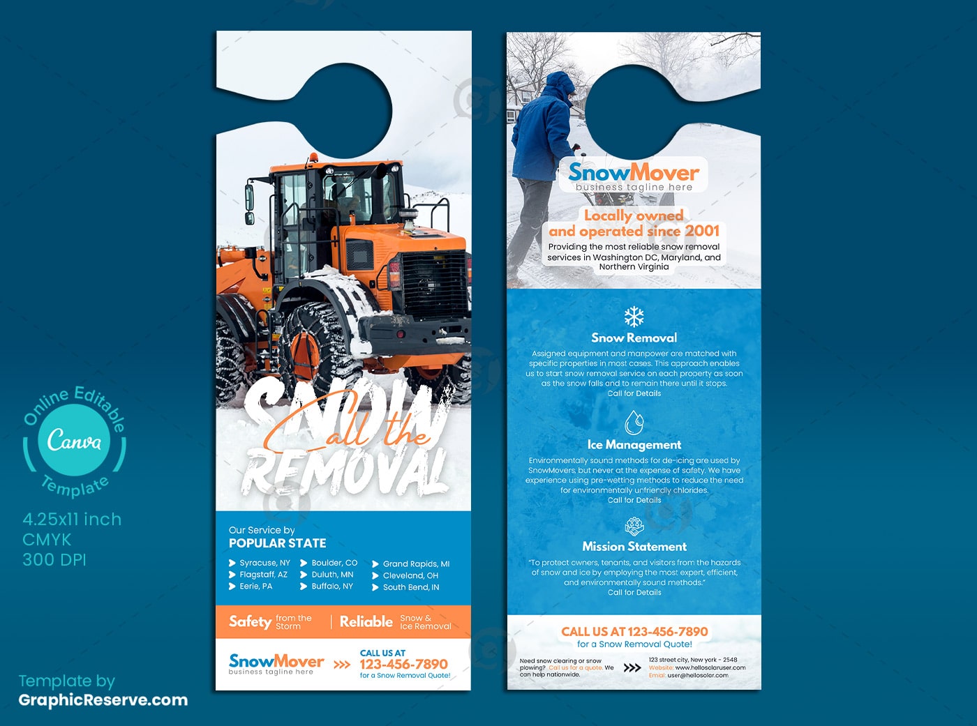 Snow Removal Service Door Hanger Design Canva template