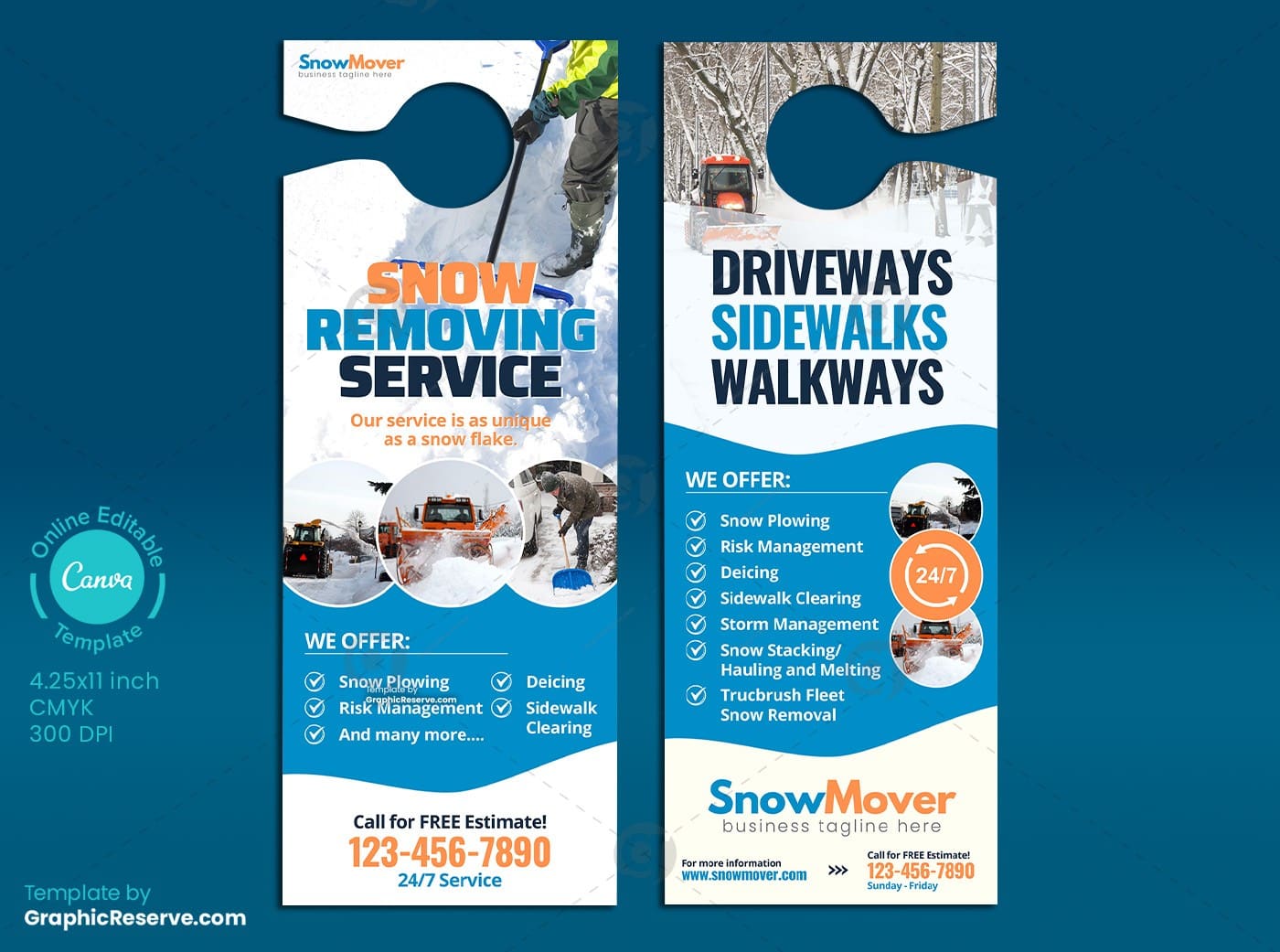 Snow Removing Service Door Hanger Canva template