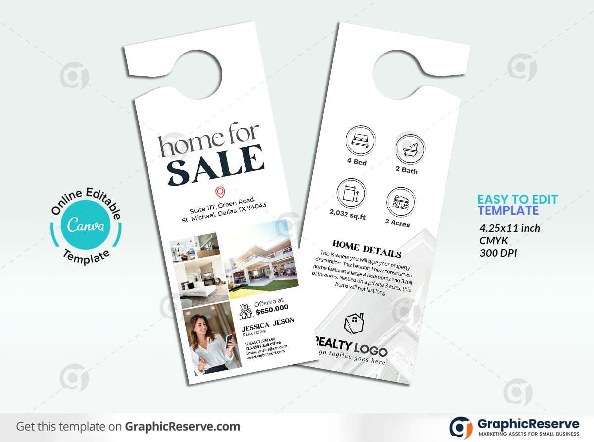 Home for Sale Real Estate Door Hanger Design