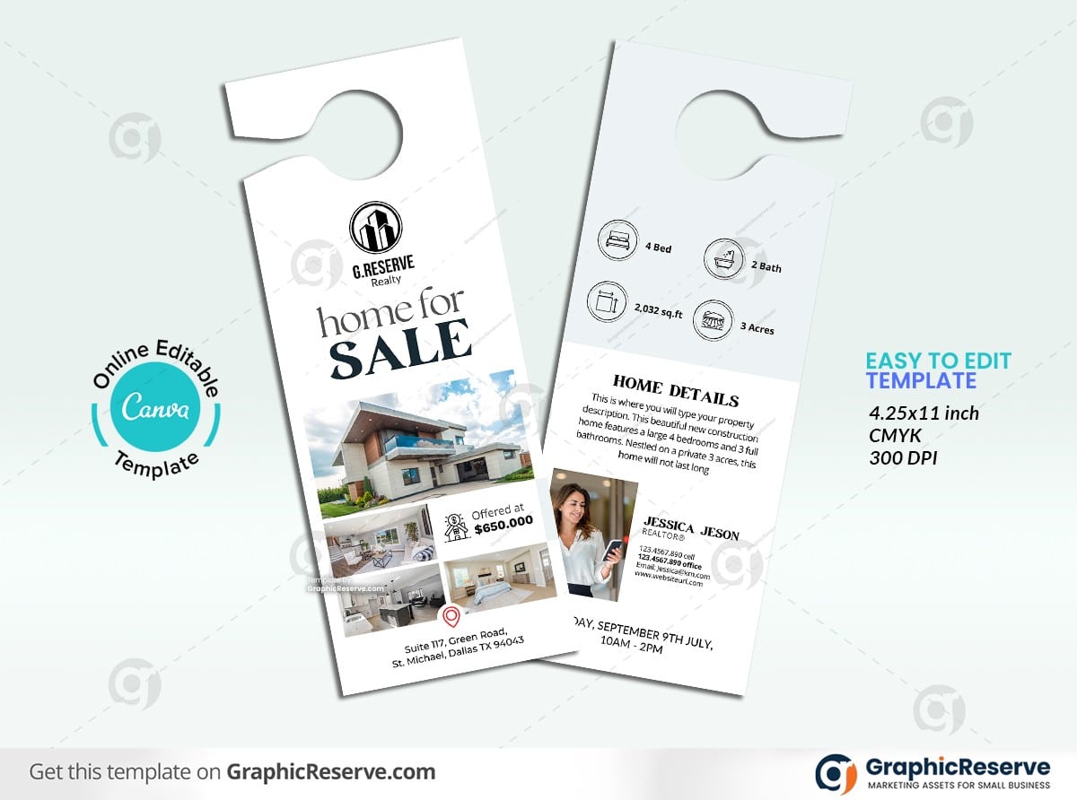 Home for Sale Real Estate Door Hanger Design
