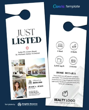 |Just Listed Real Estate Door Hanger Design