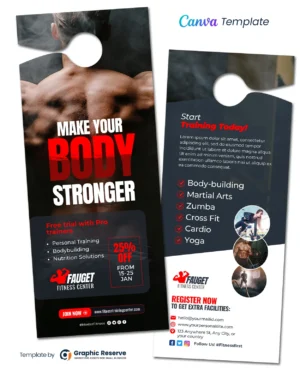 Body Fitness Gym Door Hanger (Canva Template)