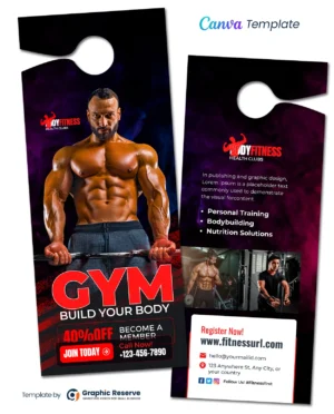 Gym Fitness Door Hanger Design Template - Editable in Canva