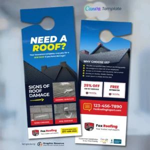 |Roofing Advertising Door Hanger Design Canva Template|Door Hanger Template For Roofing Contractors|