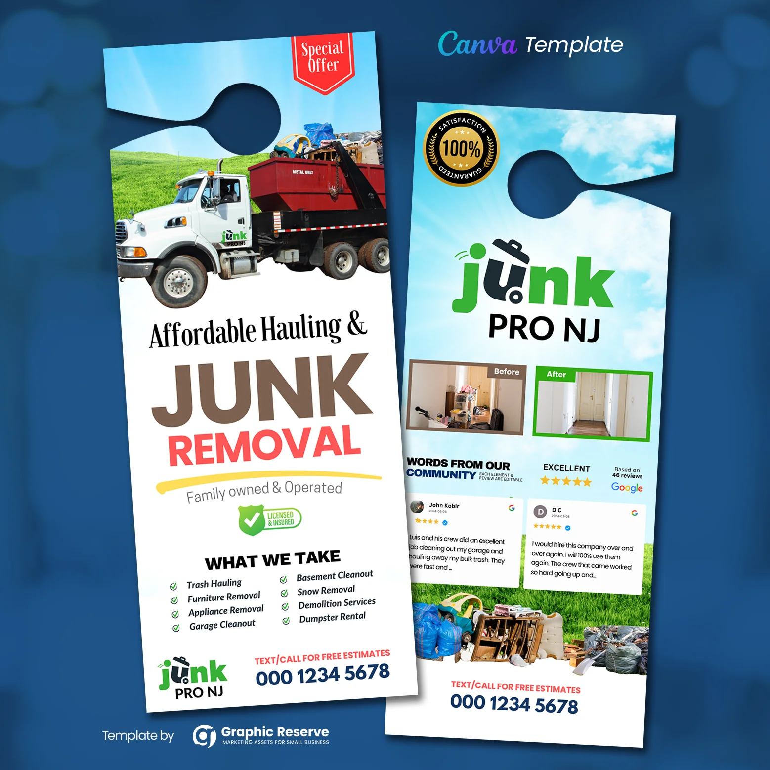 Canva Door Hanger Design Template for Junk Removal Services|Door Hanger Design For Junk Hauler|