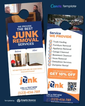 |Junk Removal Coupon Door Hanger Canva Template