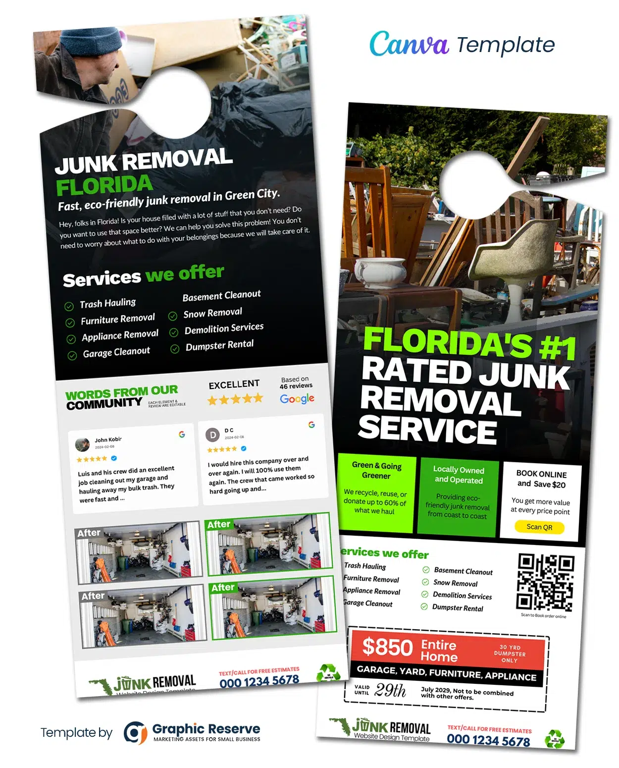 Junk Removal Door Hanger|Junk Removal Door Hanger Design Canva Template