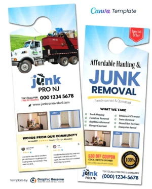 Junk Removal Canva Door Hanger|Junk Removal Door Hanger Design Template|Junk Removal Door Hanger Template Canva|