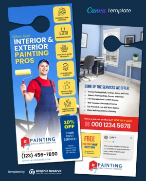 Painting service Door Hanger Design Canva Template