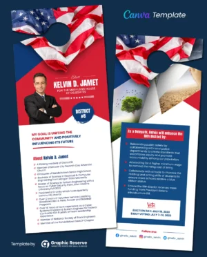 |43956 Political Election Voting Door Hanger Design Canva template P1 1