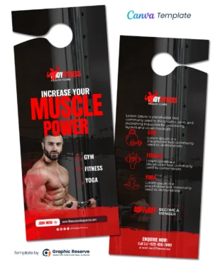 Professional Fitness Gym Door Hanger Template - Canva Editable