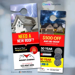 |Roofing Door Hanger Template Canva|Roofing Advertising Door Hanger Design Template Canva|Hail Damage Alert Roofing Door Hanger Template Canva|Roofing Advertising Door Hanger Design Template|